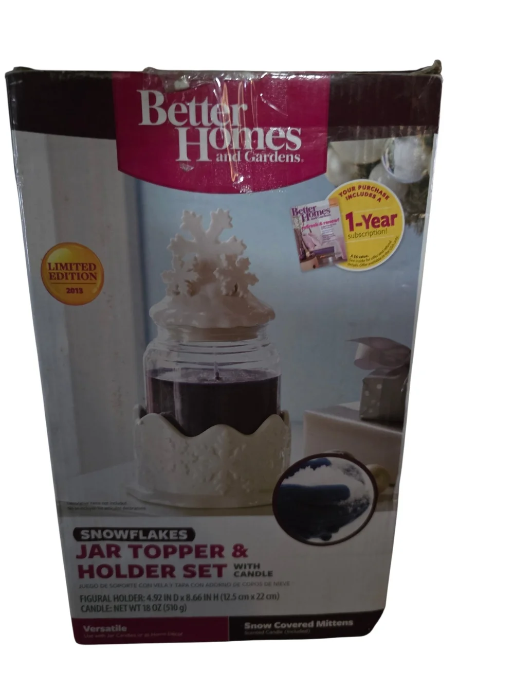 Better Homes and Gardens Snowflakes Jar Topper & Holder Set - White